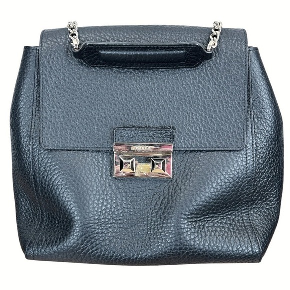 NWOT FURLA ITALY Bella Pebbled Black Leather Backpack‎ Bag Chain Strap Small - Picture 1 of 10